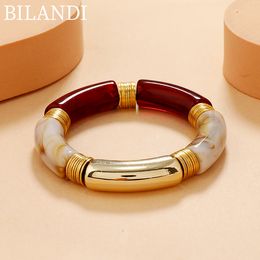 Bilandi retro -stijl stretch armband voor vrouwen vrouwelijke vintate temperament hars acryl armband moderne sieraden