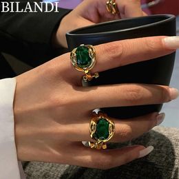 Bilandi joyería de moda anillo geométrico tendencia exagerada verde cristal brillante de alta calidad para mujeres regalos 240307