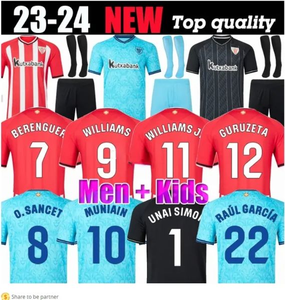 Bilbao Club Soccer Jerseys Mens Kids Kits 23 24 Athletic ADURIZ GURUZETA WILLIAMS MUNIAIN PAREDES BERENGUER ANDER HERRERA UNAI SIMON O. SANCET Camiseta de fútbol para hombres y niños