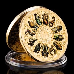 Biliboys Douze Constellations Souvenirs et Cadeaux Plaqué Or Lucky Coins Collection Pièce Commémorative