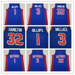 Billups 1 Wallace 3 Hamliton 32 Jersey 2003-2004 Maillots Bleu Basketball Hommes Cousu Jersey S-XXL Mix Match Order