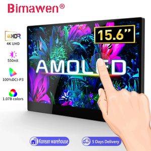 Bimawen 15.6 pulgadas OLED 4K Touch Monitor portátil 1Ms Monitor de juego Touch Wanten con altavoz de soporte incorporado 60Hz 550nits para PS5 240327
