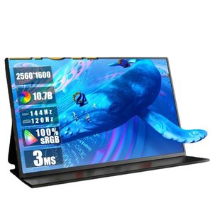 Bimawen 16'' 2.5K Portable Monitor, 2560x1600 IPS Display with 144Hz Refresh Rate, 100% Adobe sRGB, HDR, FreeSync, for Laptop, PC, Phone, Xbox, PS4/5, Switch