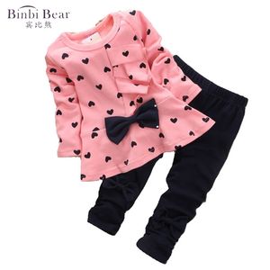 Binbi ours printemps et automne ensemble coréen à pois filles deux pièces pour enfants enfants bébé vêtements vêtements pour enfants 211224