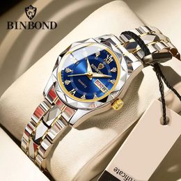BINBOND B2521 Topmerk Luxe Mode Zakelijke Dames Quartz Horloges 30M Waterdicht Week Datum Klok Sport Horloge 240322