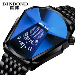 BinBond Merkhorloge Mode Persoonlijkheid Grote Wijzerplaat Quartz Herenhorloge Kristalglas Wit Stalen Horloges Locomotief Concept283t