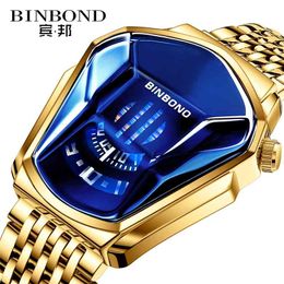 Binbond met doos top merk luxe militaire mode sport horloge mannen gouden polshorloge man klok casual chronograaf polshorloge 210804
