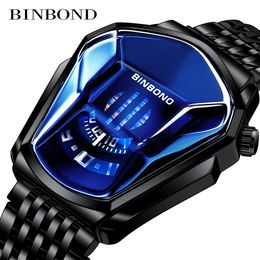 Binbond Fashion Men's Watch Quarz Movement Large Watch Style motorfietsconcept bedrijfsstijl waterdichte horloge zwarte technologie touch horloge polshorloges