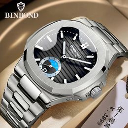 BINBONG Heren Horloges Zakelijke Klok Top Luxe Merk Quartz Mannen Horloge Roestvrij Staal Waterdicht Lichtgevende Horloge B1786 240130