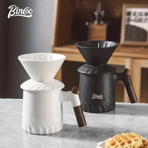 Bincoo Verser sur une cafetière avec goutteur de café permanent en céramique, tasse à café, cafetière manuelle pour une seule tasse, idéal pour la maison, les voyages