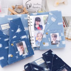 RONDERS 4 POCKES SHOCES PHOTO PHOTO PHOTO-DENIM BINDER 6 RING A5 COUVERTURE DE TISSE KPOP IDOL IDOL PHOTO POSTCARD CARD POST CORRE