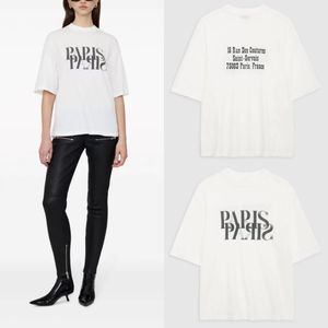 T-shirt Femme Ivoire Blanc Paris T-shirts Lettre Motif Hauts Amples Coton T-shirts À Manches Courtes