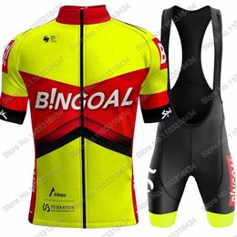 Bingoal WB Team Cycling Jersey Set Manga corta Hombres Bélgica Ropa Road Bike Camisas Traje Bicicleta Bib Shorts MTB Ropa 240202