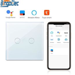 Bingoelec 2 Gang 1 Way Touch WiFi Switch Smart Home Automatisering Draadloos glazen paneel Wall Switch Control per mobiele telefoon T200605