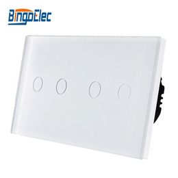 Bingoelec européen 4 Gang 1 voie tactile interrupteur de lumière étanche panneau de verre commutateurs AC110250V 157mm86mm T200605