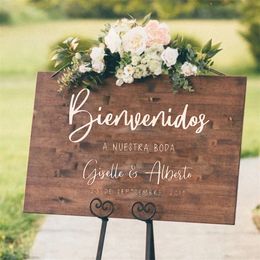 Binido A Nuestra Boda espagnol citations stickers muraux nom personnalisé peintures murales vinyle autocollants salle de mariage décoration affiche RU2596 220613