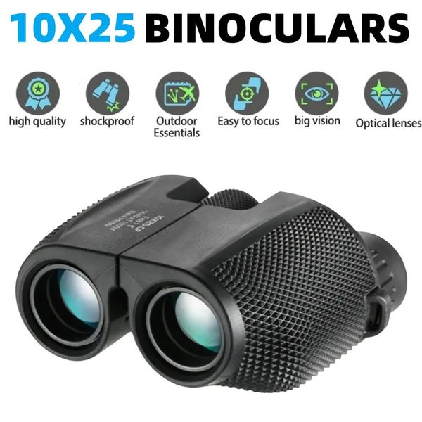 Binoculares 10x25 HD Mini telescopio portátil BAK4 FMC FMC Avierte al aire libre Viajando a la caza Juego de pelota de campamento 240408