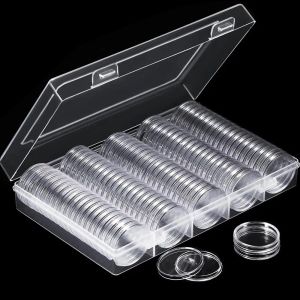 Bacs 100pcs Clai Capsule Capsule Case 27 mm 30 mm Transparentes Commémorative Cominable Coin Medal Rangement Box Collection