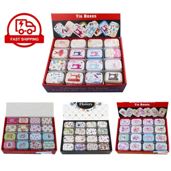 Bacs 12pieces / lot Portable Mini Metal Tin Box plusieurs motifs Princes Mac Makeup Jewelry Pill Rangement Boîte