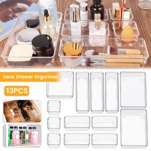 Bins 13PCS Desk Lade Divider Clear Storage Box Make Up Cosmetics Organizer Transparant Tidy Tray for Home Office Kitchen Table