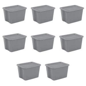 Bacs 18 gallons fourre-tout en plastique, gris, ensemble de 8 conteneurs de stockage de stockage
