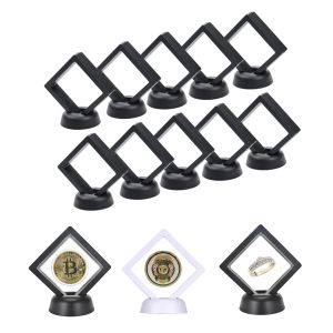 Bacs 30pcs 3D Floating Coin Afficher Cadre Stand Rangement Rangement Boîte de rangement pour les boucles d'oreilles Ring Médaillon Médaille de médaille de médaille