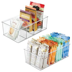 Bacs 4 Grids Clear Pantry Organization de rangement alimentaire Bacs de rangement avec diviseurs amovibles Boîte de tiroir d'armoire organisatrice de réfrigérateur de cuisine