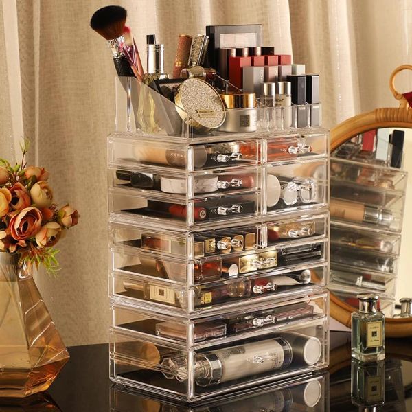 Bacs Organisateur en acrylique pour l'organisateur de maquillage cosmétique Clear Cosmetic Box Box Rangement Tiroirs de bijoux Masque Boîte Masque Empilable