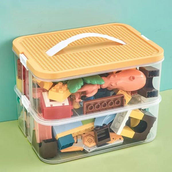 Boîtes de construction Boîte de rangement Toys pour couvercles en plastique en forme de brique enfants poubelle contenants de jouets contenants divers organisateur empilable Organisateur