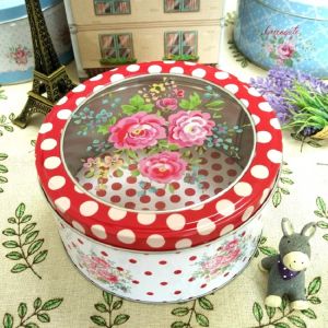 Bins creatieve transparante zonnedakfilm Tin Box Medium Bloemen Ronde Cookie Gift Box Tea Candy Sieraden Kruiden opbergdoos