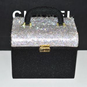 Bins Crystal Diamond Portable Cosmetic Case Cuir PU avec un sac cosmétique étincelant à la main de haut niveau pour le rangement du maquillage
