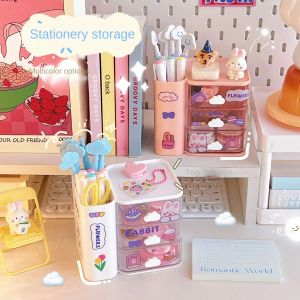 Bins Cute Pen Holde Desktop Lade Stationery Box Case Multifunctionele opbergbox School Office Desk Kawaii Storage Box Stickers