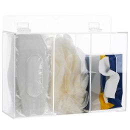 Boîtes de distribution de masques jetables Boîte de gants en acrylique Base de porte-gants avec couvercle de couvercle 3 Compartiment Station hygiénique pour masques couvre les coiffures