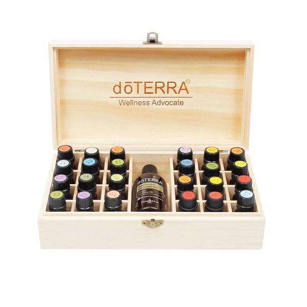 Bins Doterra Caja de madera de almacenamiento de aceite esencial 25 Caja de almacenamiento de compartimento 15 ml 24+1 Caja de visualización de aceite esencial del compartimento