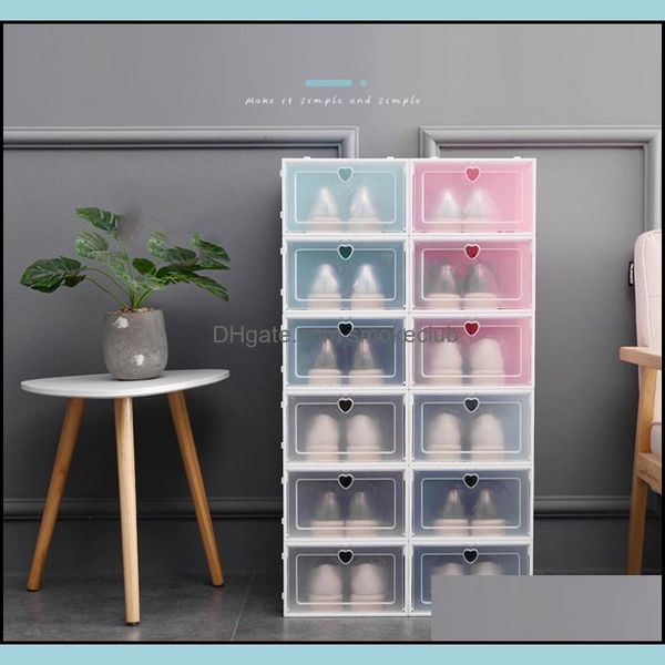 Bins Housekee Organization Home Gardenthicken Almacenamiento Apilable Caja de plástico transparente Cajas de zapatos transparentes a prueba de polvo Color sólido Der Case Wh