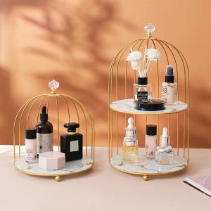 Bins Metal Bird Cage Cosmetische opslag Organisator Lipstick Parfum Skinverzorgingsproducten Afwerkingsrek Badkamer Plankaccessoires Geschenk