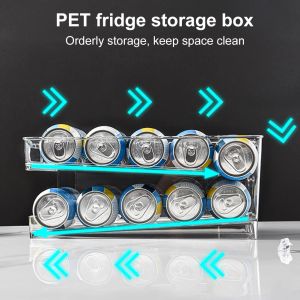 Bins Nieuwe Soda Cans Rack Holders Drinker Dispenser Pet Pet koelkast Opbergdoos Transparante Doublelayer Zelfrollingsranken rekken