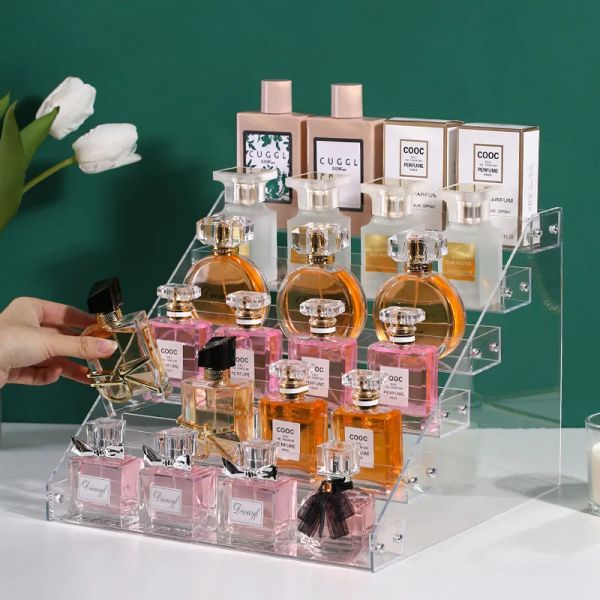 Bacs Perfume Storage Afficher étagère en acrylique étagère claire étagère cosmétique pour paupières pour ongles Organisateur de bureau