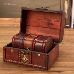 Boîtes de rangement de bijoux pirates en bois élégant rétro avec coffre au trésor vintage pour une décoration de maison de l'organisateur en bois