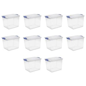 Bins Sterilite 27 Qt.Latch Box Plastic, stadionblauw, set van 10 opbergdozen bakken