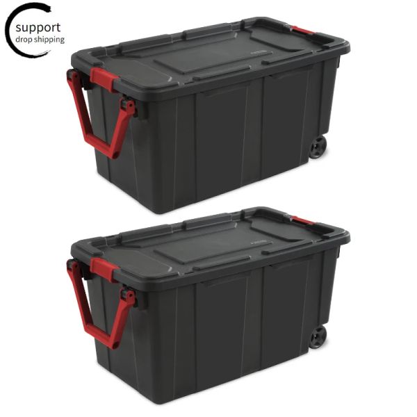 Bacs stérilite 2pcs 40 gallons industriels de rangement en plastique Bacs de rangement en plastique grand coffret de rangement, noir