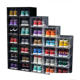 Boîtes de rangement Boîtes de rangement 6pcs grandes boîtes à chaussures affichage empilable Der theel armoire sneaker plastique organisateur de placard domestique Drop éveiller d