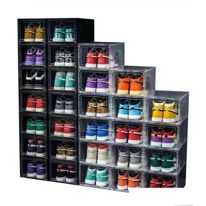 Bacs Boîtes de rangement Bacs 6 pièces grande boîte à chaussures empilable affichage de l'étui à talons armoire Sneaker organisateur en plastique maison placard Drop Delive D