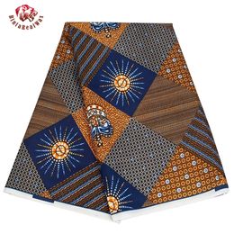 BintaRealWax 6 yards/lot Afrikaanse stof kroonpatroon polyester materiaal voor handwoking naaien vrouwen jurk doek FP6494 240116