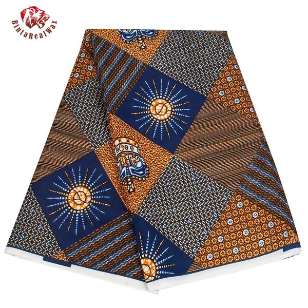 BintaRealWax 6 Yards/lot tissu africain motif couronne Polyester matériel pour la couture à la main femmes robe tissu FP6494 240116