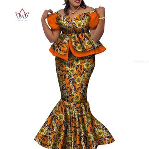 Bintarealwax Africa -stijl Tweede stuk jurk rok set dashiki elegante kleding ruches crop top en rok vrouwelijke sets voor bruiloft wy9085