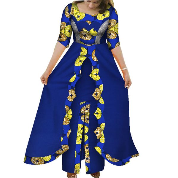 BintaRealWax robes africaines pour femmes Dashiki carré 2 couches jupe longue vêtements Pachwork manches courtes robe de soirée WY7961