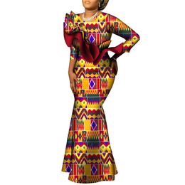 Bintarealwax Afrikaanse maxi casual jurk bazin riche katoenen print wax lange jurken negen punten mouw plus size Africa kleding wy9492