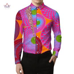 Bintarealwax Africain Shirt for Men Dashiki Fashion Long Manche à manches longues Coton Shirt African Patchwork Men Shirt Wyn1676