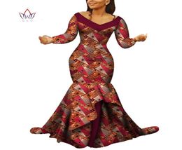 Bintarealwax Robes décontractées Nouveau Dashiki African Print Vêtements Bazin Double Fishtail Party Robe Vestidos Plus Size African Centhe2512178